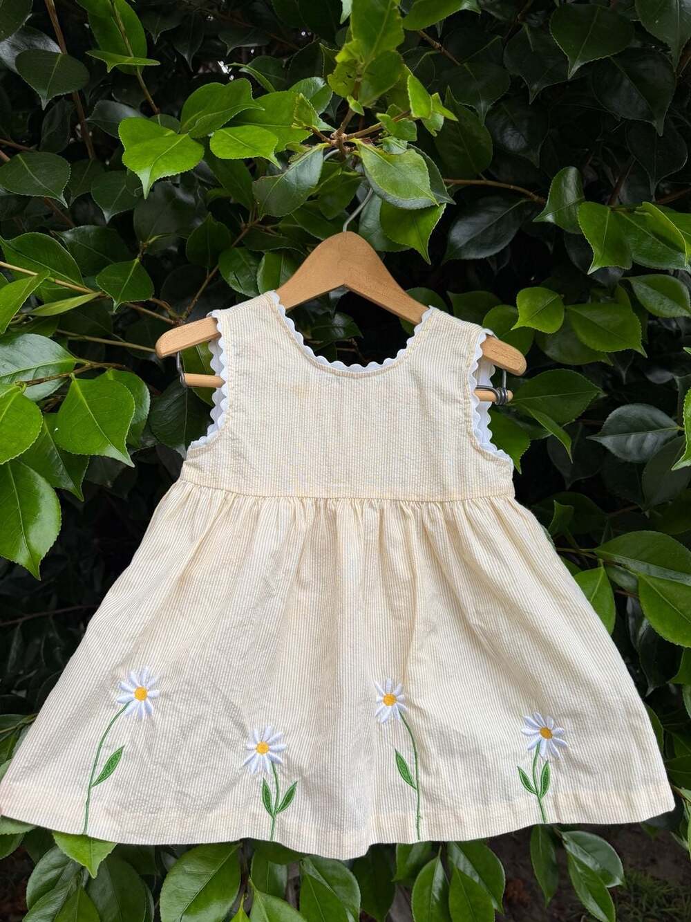 Y2K Copper Key Toddler Daisy Yellow Striped Seersucker Dress